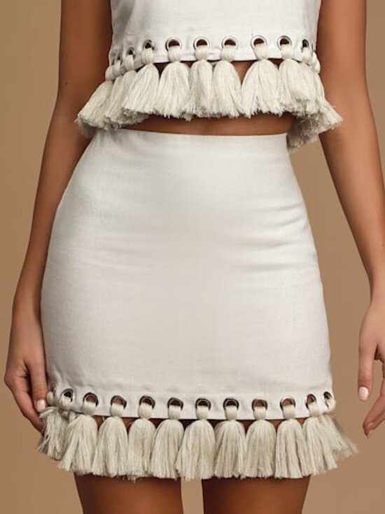 Lulus Dresses & Skirts - Lulus Belinda Beige Tassel Mini Skirt - Size S